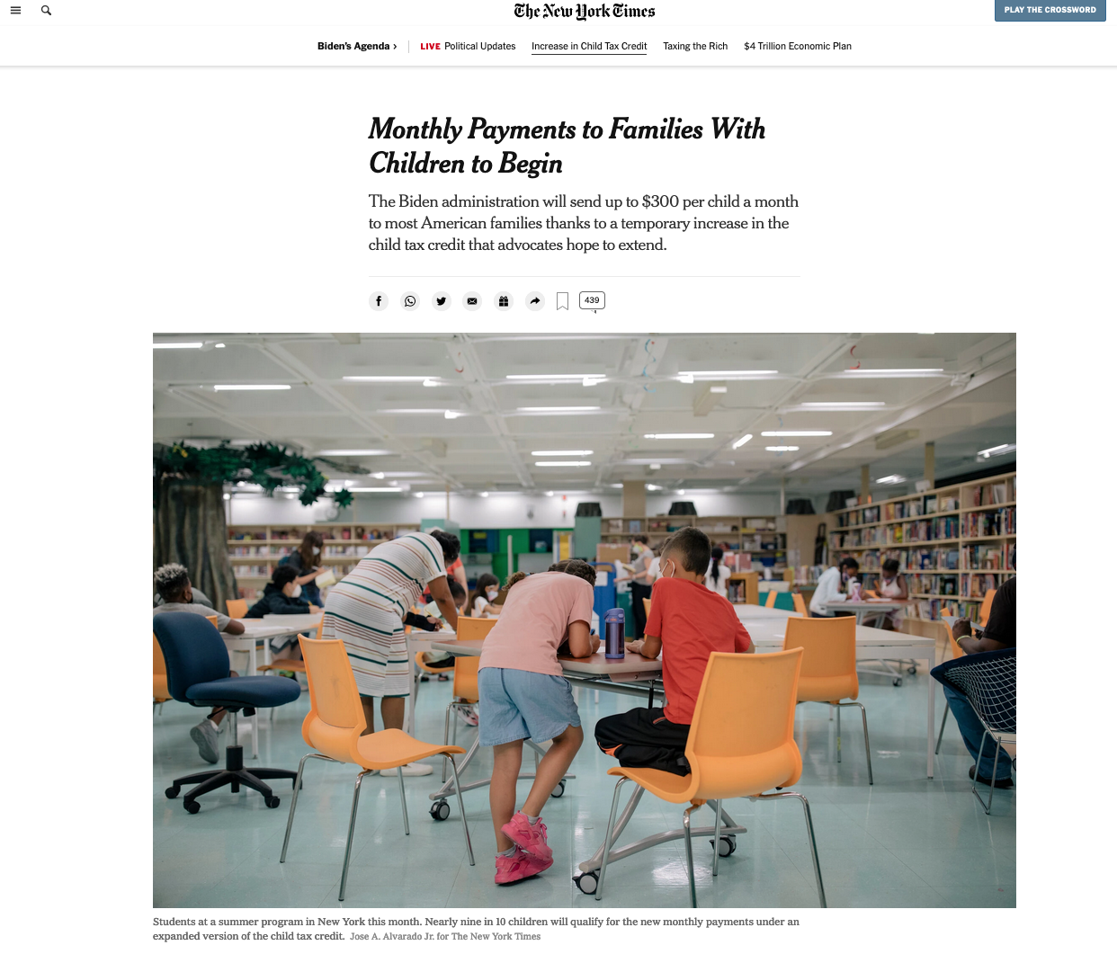 for The New York Times: Monthly Payments to Families With Children to Begin