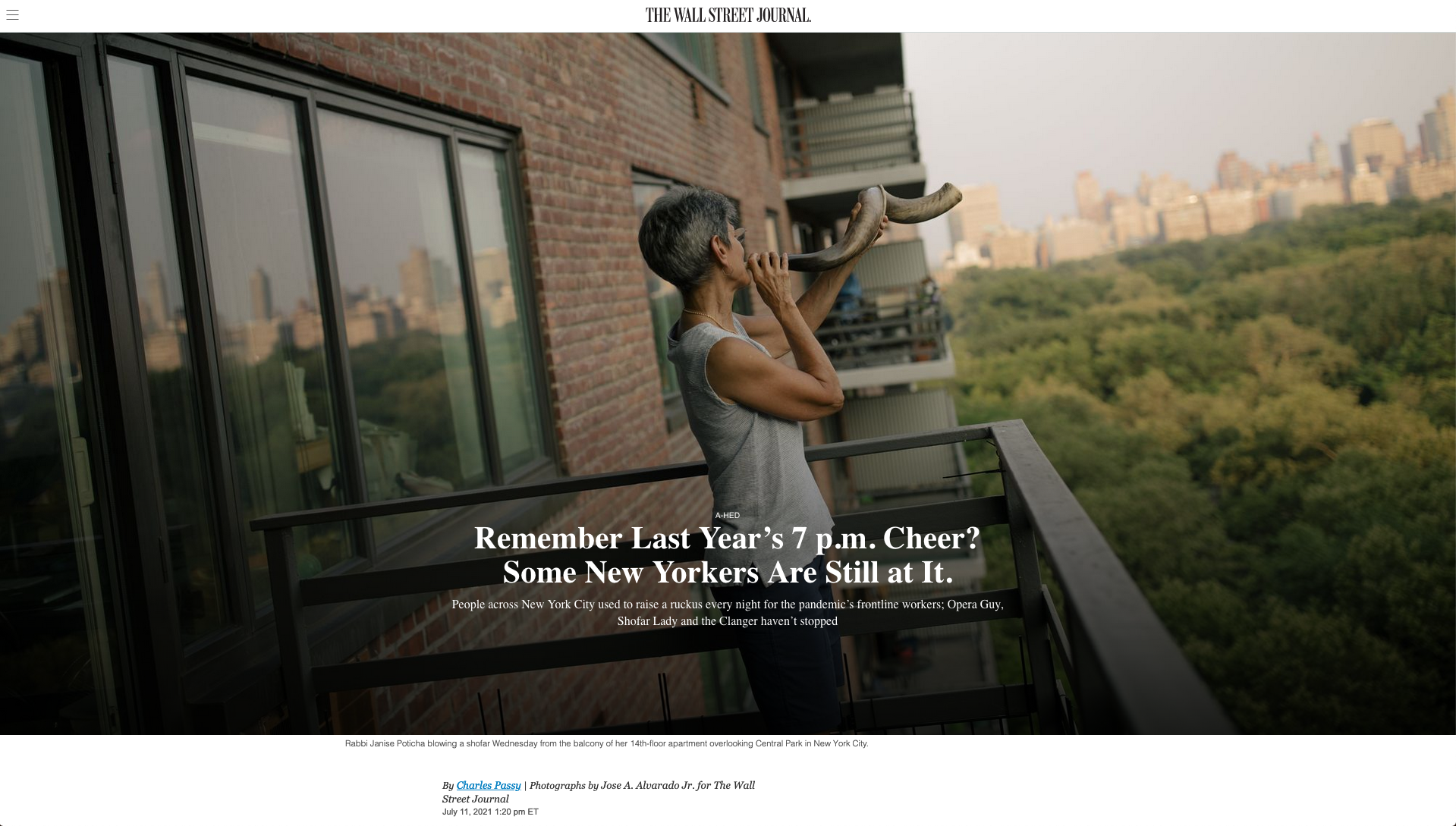 Thumbnail of for The Wall Street Journal: Remember Last Year's 7 p.m. Cheer? Some New Yorkers Are Still at It. 