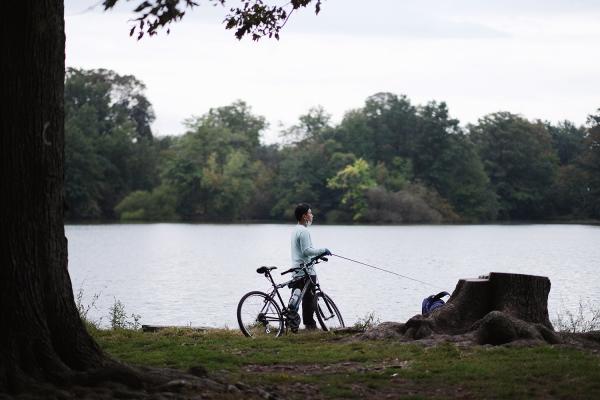 "New York is Back"? - Man fishing in Prospect Park. September 2020, Brooklyn.