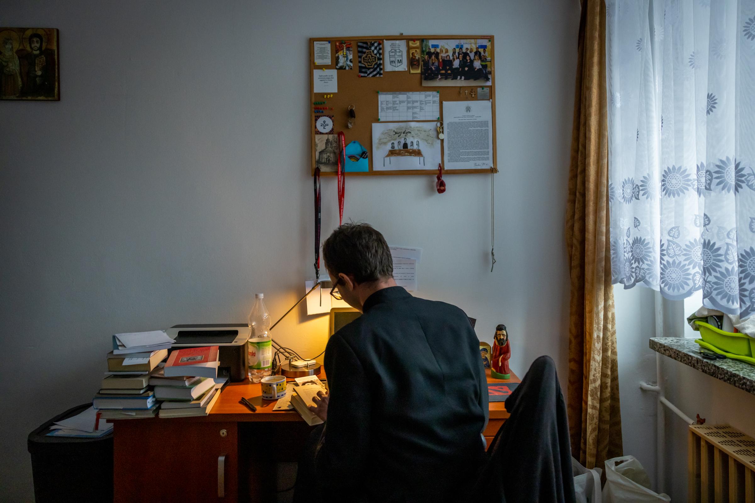 LONELY POLISH PRIEST -for NRC - Cleric Krzysztof Dzikowski in his room. Higher Seminary...