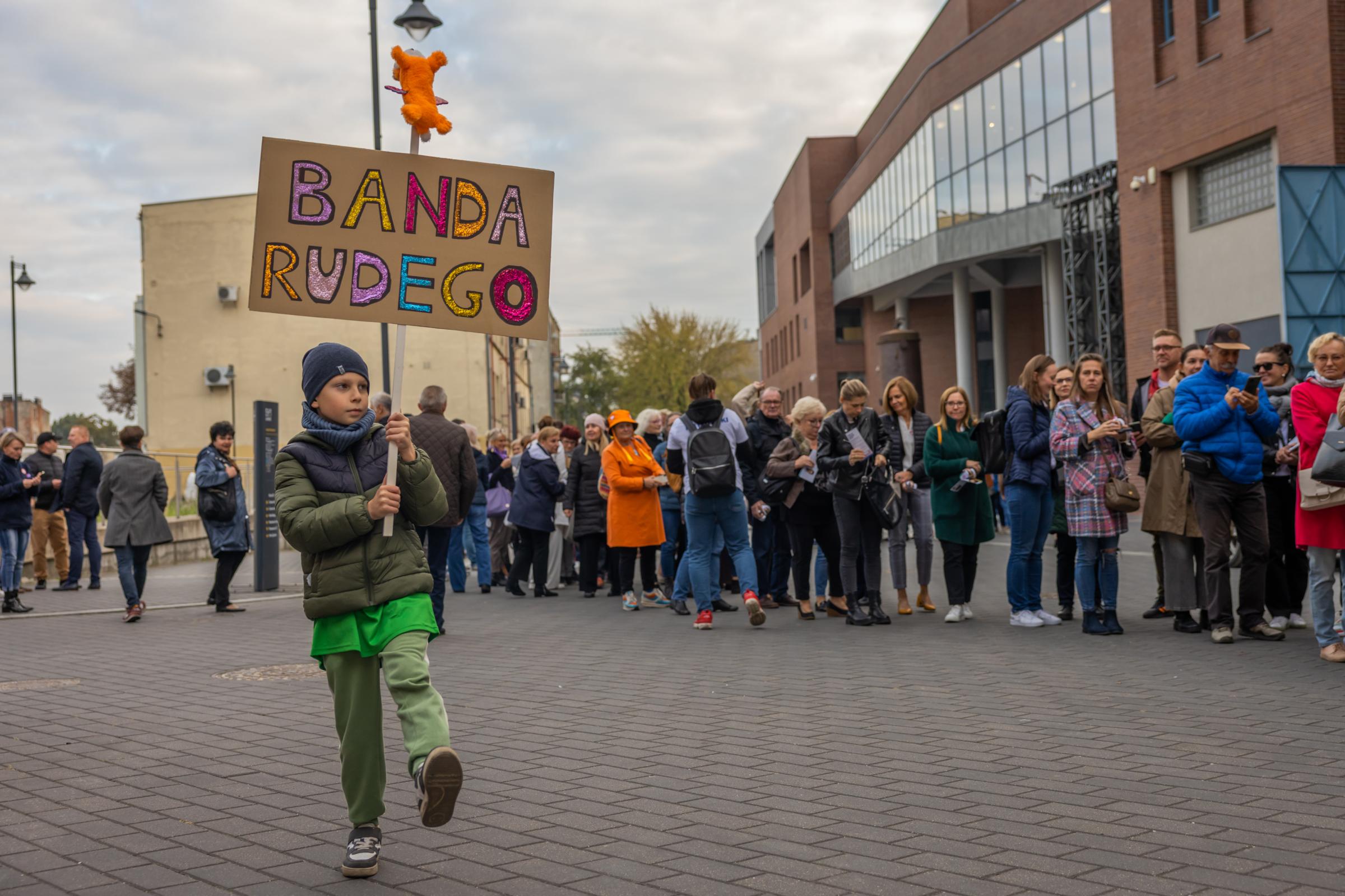 ELECTION IN POLAND-for The Guardian and The Globe&Mail - October, 2023 Lodz, Poland. A boy holds up a sign that...