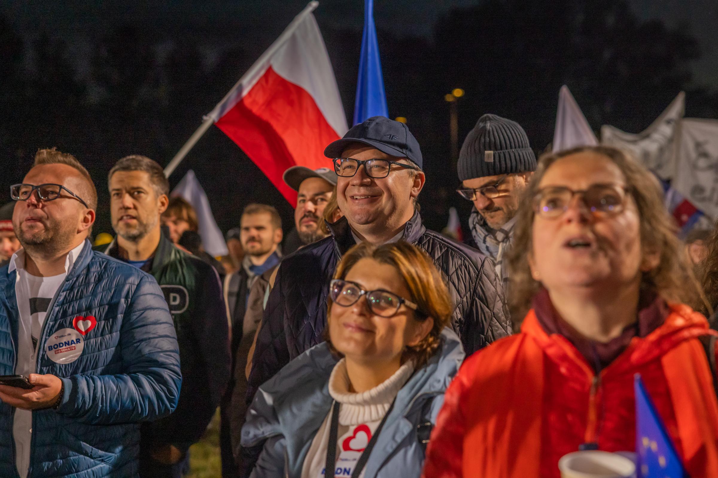 ELECTION IN POLAND-for The Guardian and The Globe&Mail - October, 2023 Warsaw, Poland. A group of supporters from...