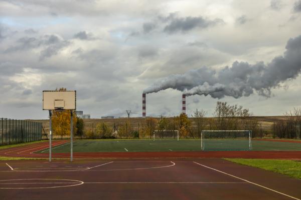 Image from AIR POLLUTION- for Climate Visuals - A school playground in the neighbourhood of the Belchatow...