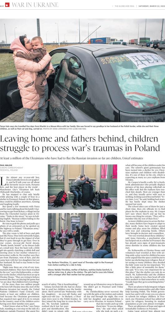 The Globe and Mail: Ukrainian children, uprooted from home and family, struggle to process war’s traumas in Poland