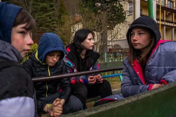 Image from OVER THE BORDER - From left; Timotey Khmel, 12; Wanya Cerucsh, 11; Larisa...