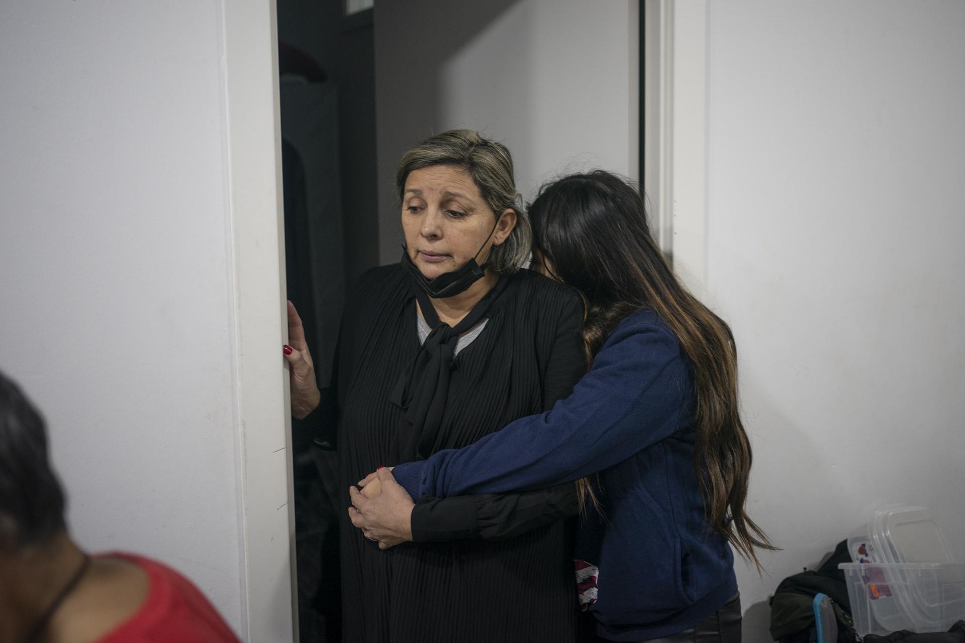 Barcelona Housing Crisis (ongoing) -  Claudia Migueles, 50, hugs her 18yo daughter during the...