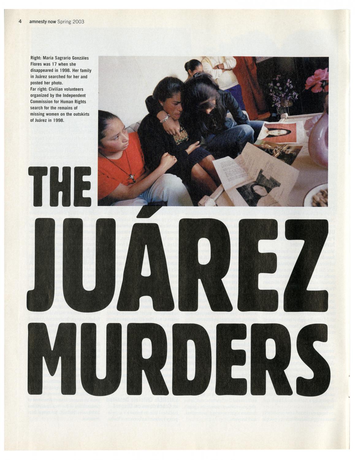 Missing Women of Juarez (1998) - Amnesty Now, Spring 2003.