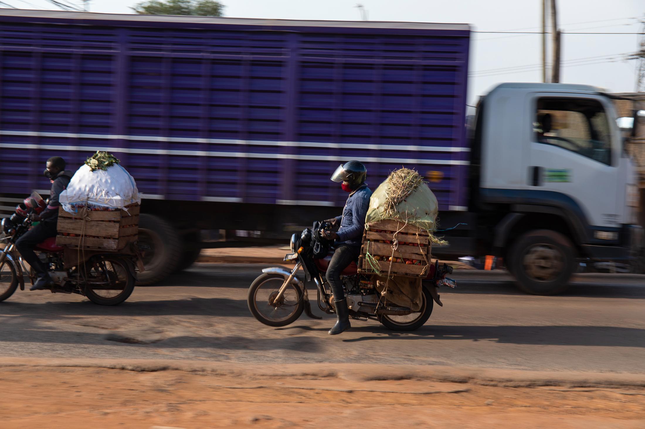 Domestic Express - Speed is an ingredient to deliver perishable merchandise such as tomatoes, these riders load...