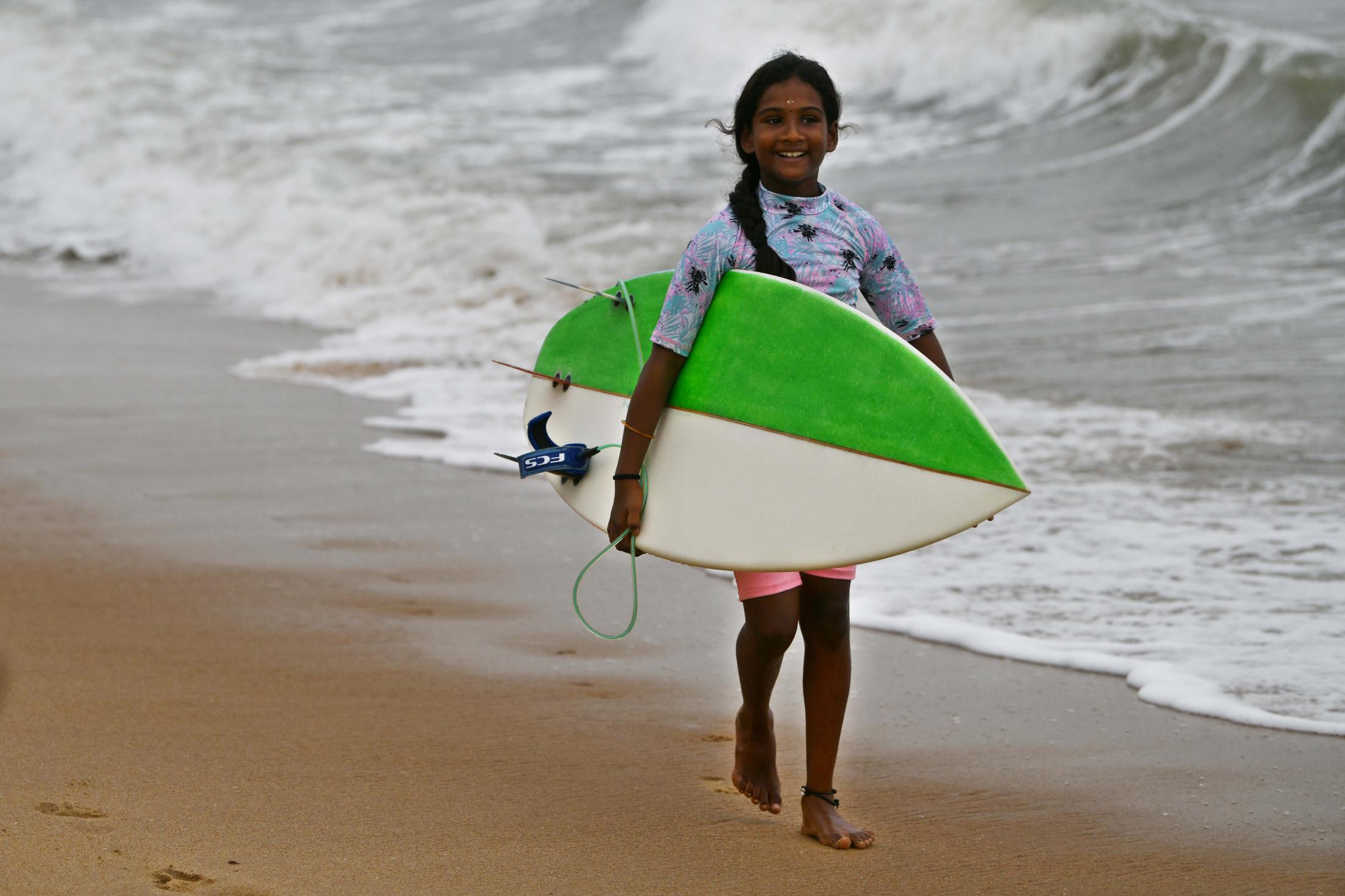 Kamali &ndash; (11) Is the only girl in town who skates and surfs. She started when she was eight and trains under her uncle Santosh who is a first-generation surfer. Even as a child, one could not contain the girl from getting to the sea. When her uncle isn&rsquo;t surfing, she sits on the beach playing with dogs and watching other surfers. She said &ndash; &ldquo;When I grow up one of the many things, I wish to do is be a veterinarian.&rdquo; Her brother Harish started when he was three years old. Generations are started younger.