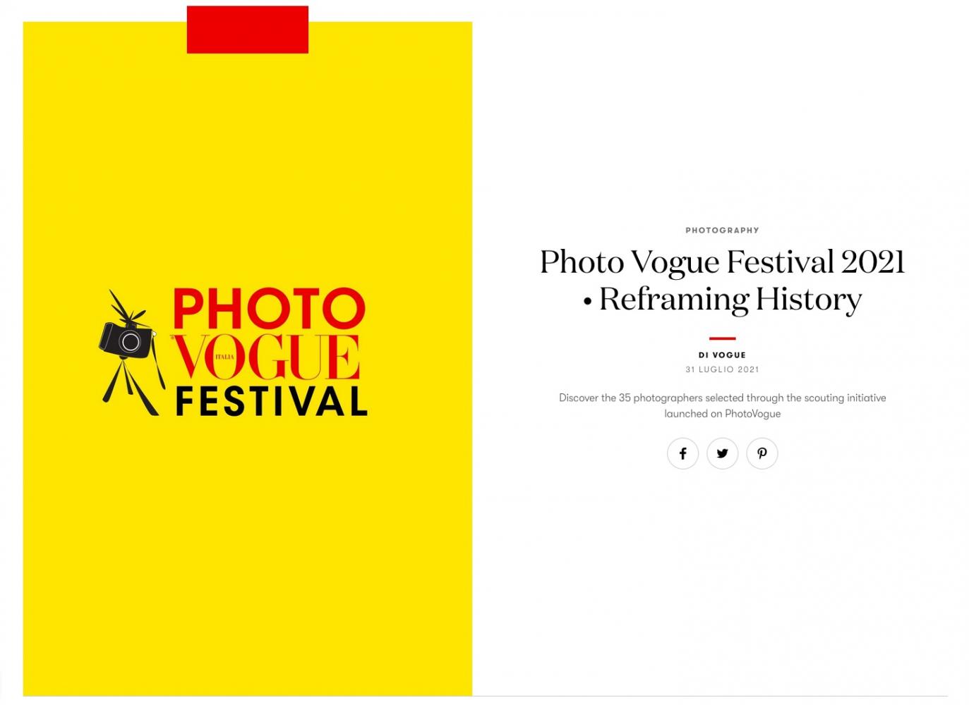 Selected for Photo Vogue Festival 2021 "¢ Reframing History