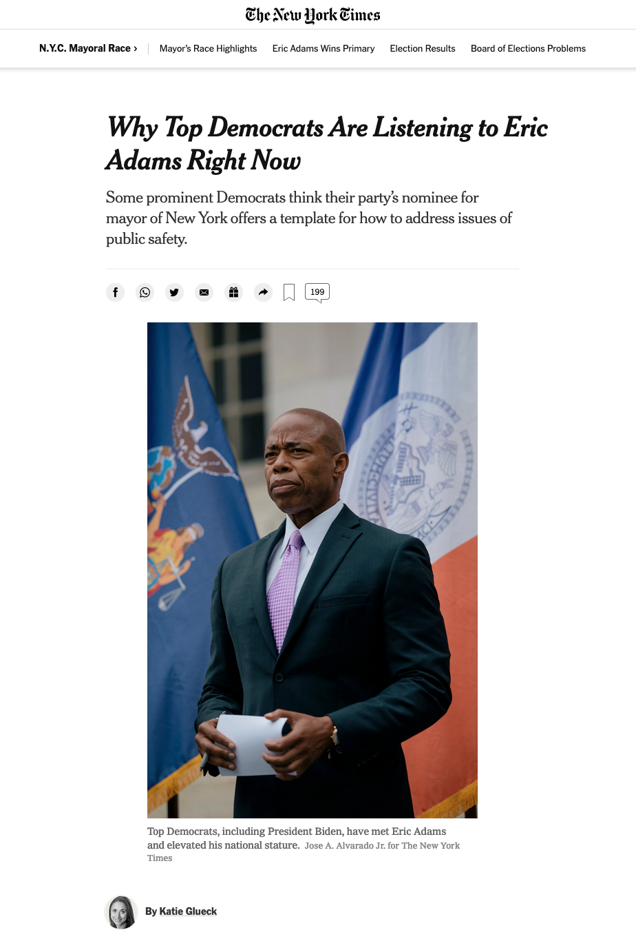 for The New York Times: Why Top Democrats Are Listening to Eric Adams Right Now