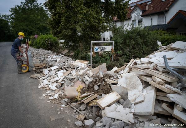 Volunteers of the Syrian refugee group-&#39; &#39;Syrische Freiwilliger Hilfer&#39;have been clearing away damaged buildings caused by the recent floodings in Sinzig,Rhineland-Palatinate, Germany.