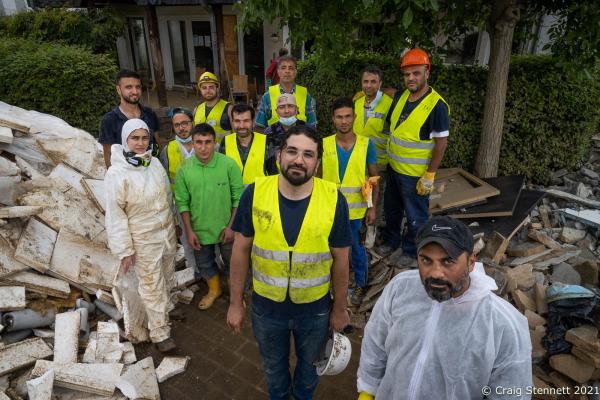 Volunteers of the Syrian refugee group-&#39; &#39;Syrische Freiwilliger Hilfer&#39;have been clearing away damaged buildings caused by the recent floodings in Sinzig,Rhineland-Palatinate, Germany.