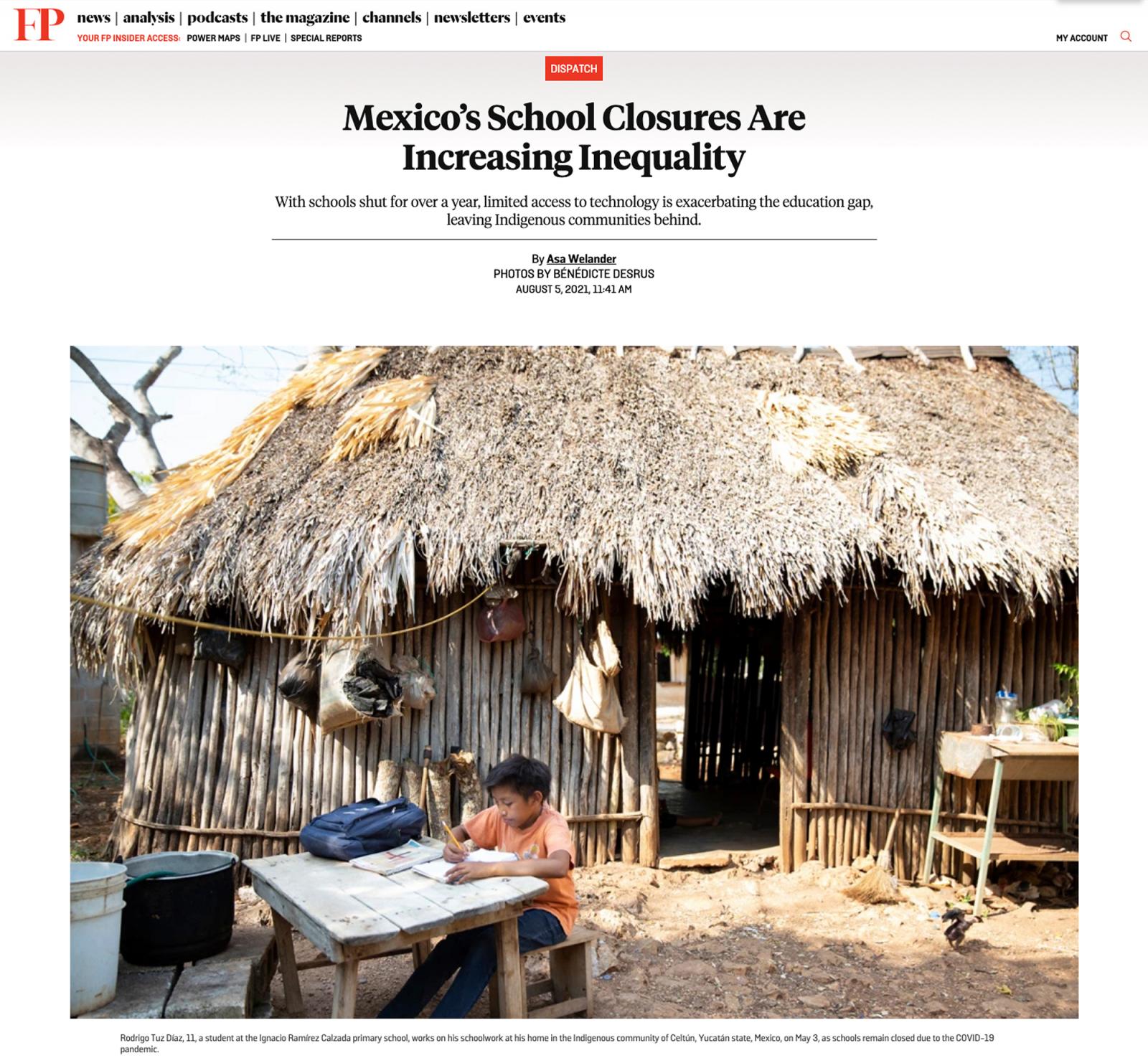Publication in FOREIGN POLICY: "MEXICO'S SCHOOL CLOSURES ARE INCREASING INEQUALITY."