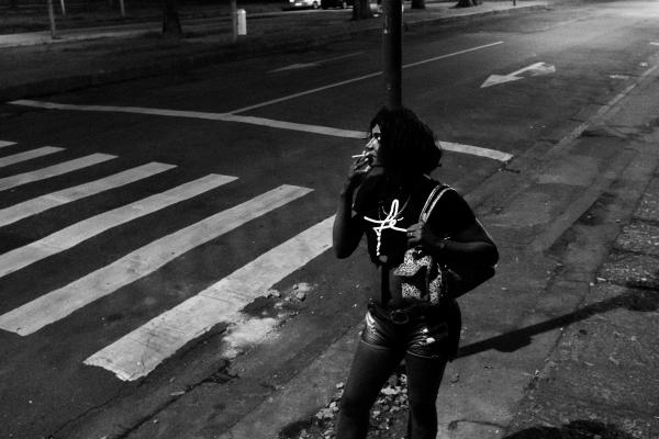 Rio's trans sex workers during COVID - Elba Tavares stands on the street where she works as a prostitute, in downtown Rio de Janeiro.