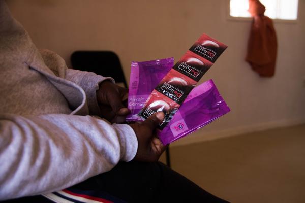 Movement restrictions has affected sex workers in Botswana  - Sex worker collecting free condoms and lubricants from an Ngo called Sisonke that advocates for...