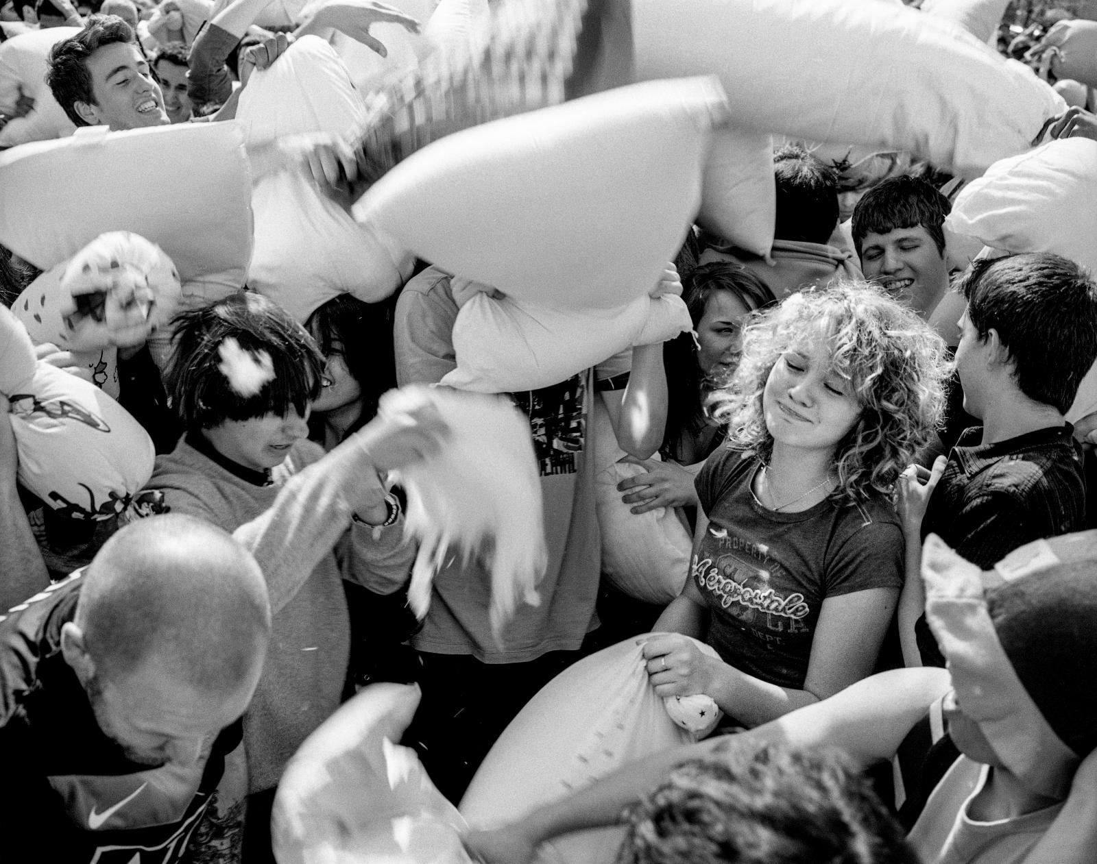 Image from Street Photography/BW Works -  International Pillow Fight, April 3, 2001  Union Square...