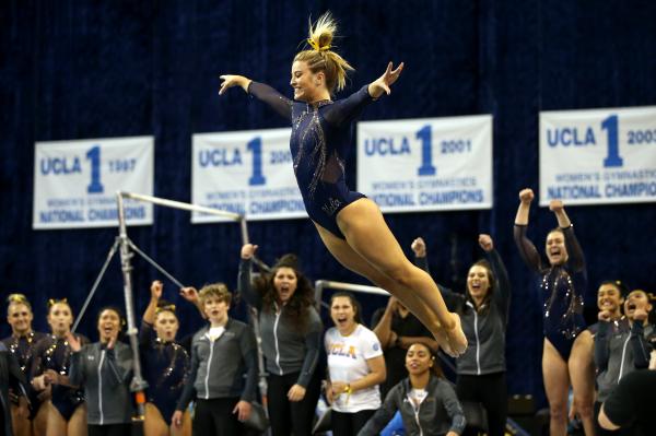 LOS ANGELES, CALIFORNIA - FEBRUARY 23: UCLA&#39;s Gracie Kramer competes in floor exercise during a meet against the Utah Utes at Pauley Pavilion on February 23, 2020 in Los Angeles, California. (Photo by Katharine Lotze/Getty Images) **PPAGLA&#39;s Best UCLA Sports Photo 2021
