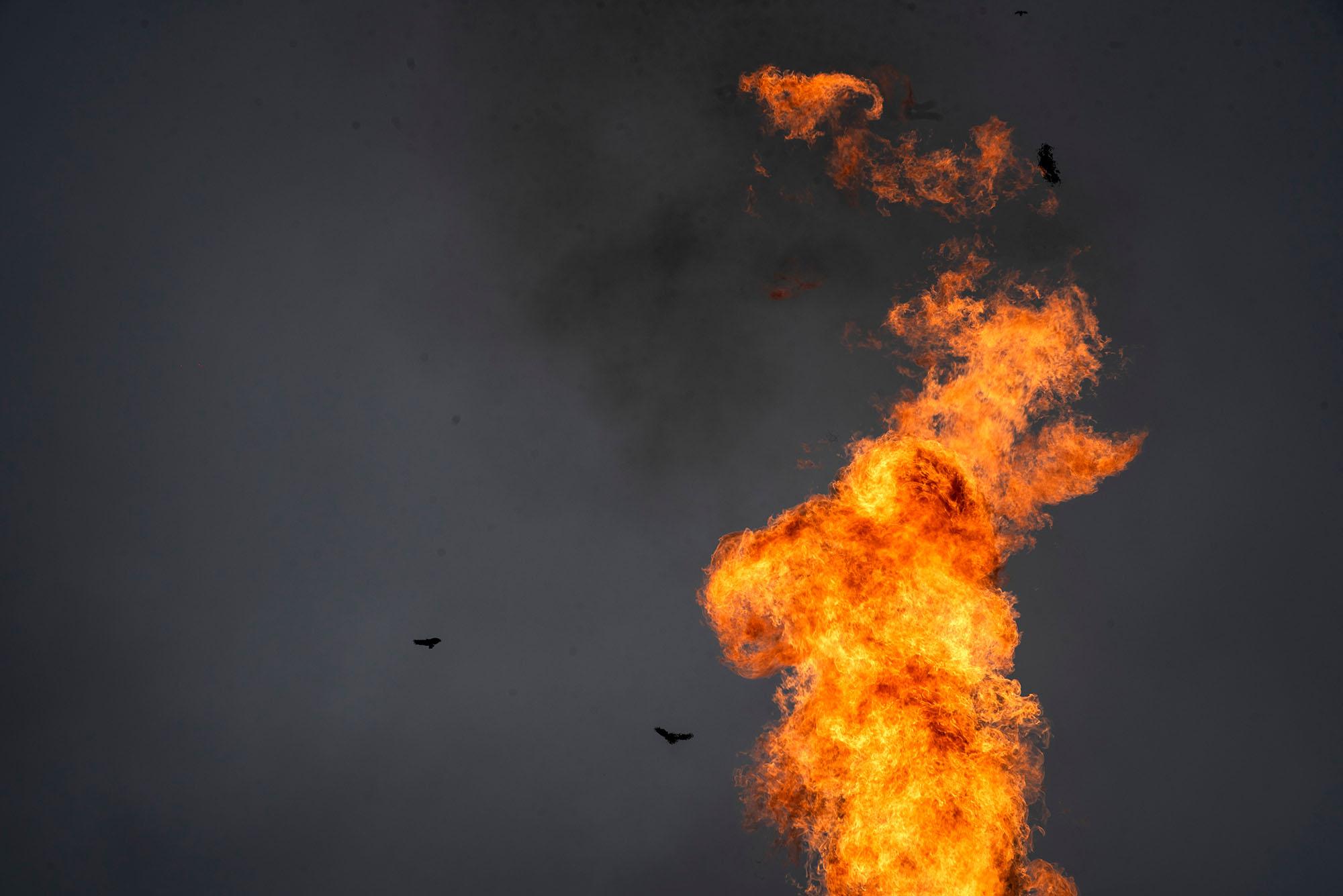 Public Eyes: Lighters - Three birds fly over the field burner 59 Shushufindi....