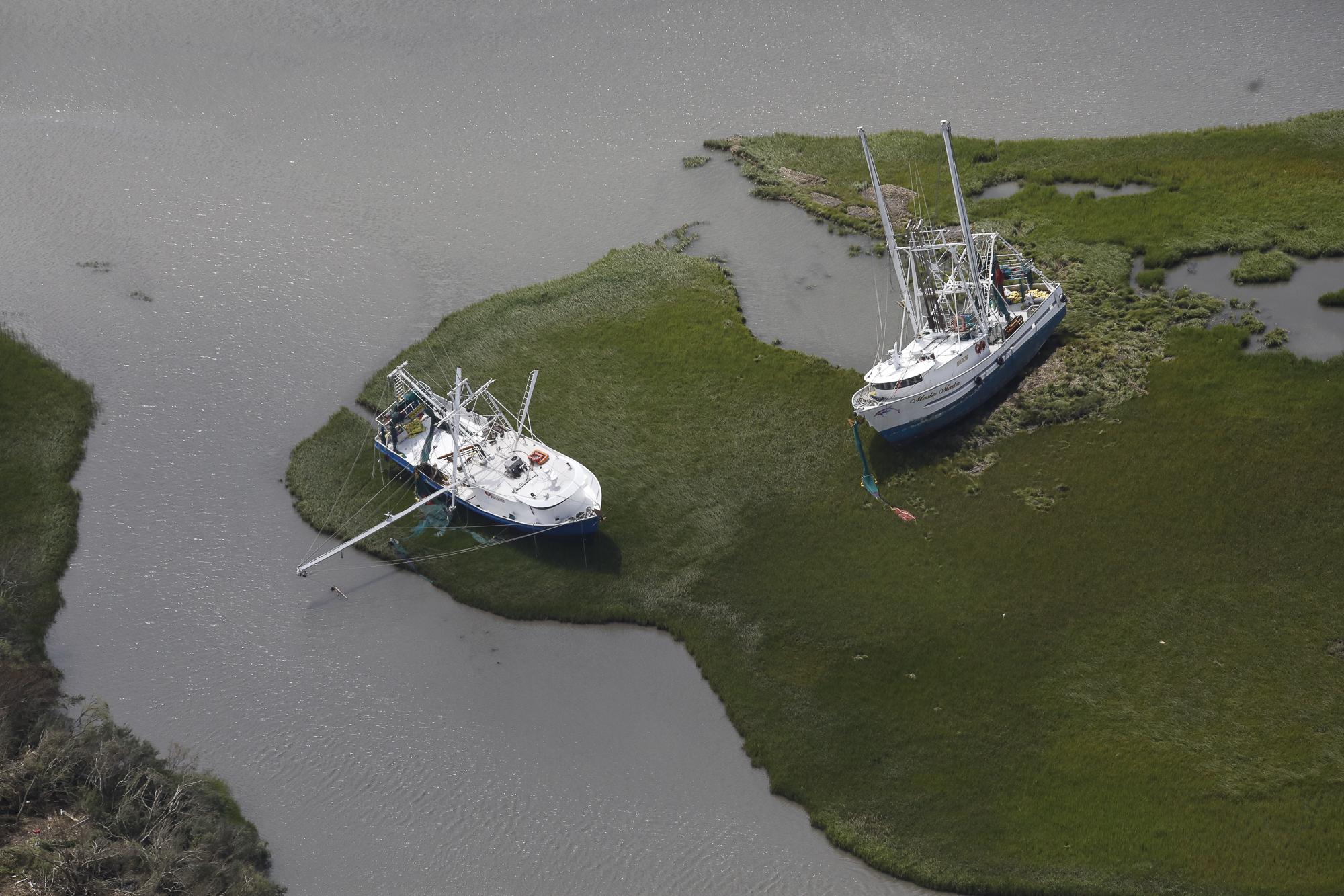 Hurricane Ida in Louisiana - An aerial view shows damaged boats after Hurricane Ida...