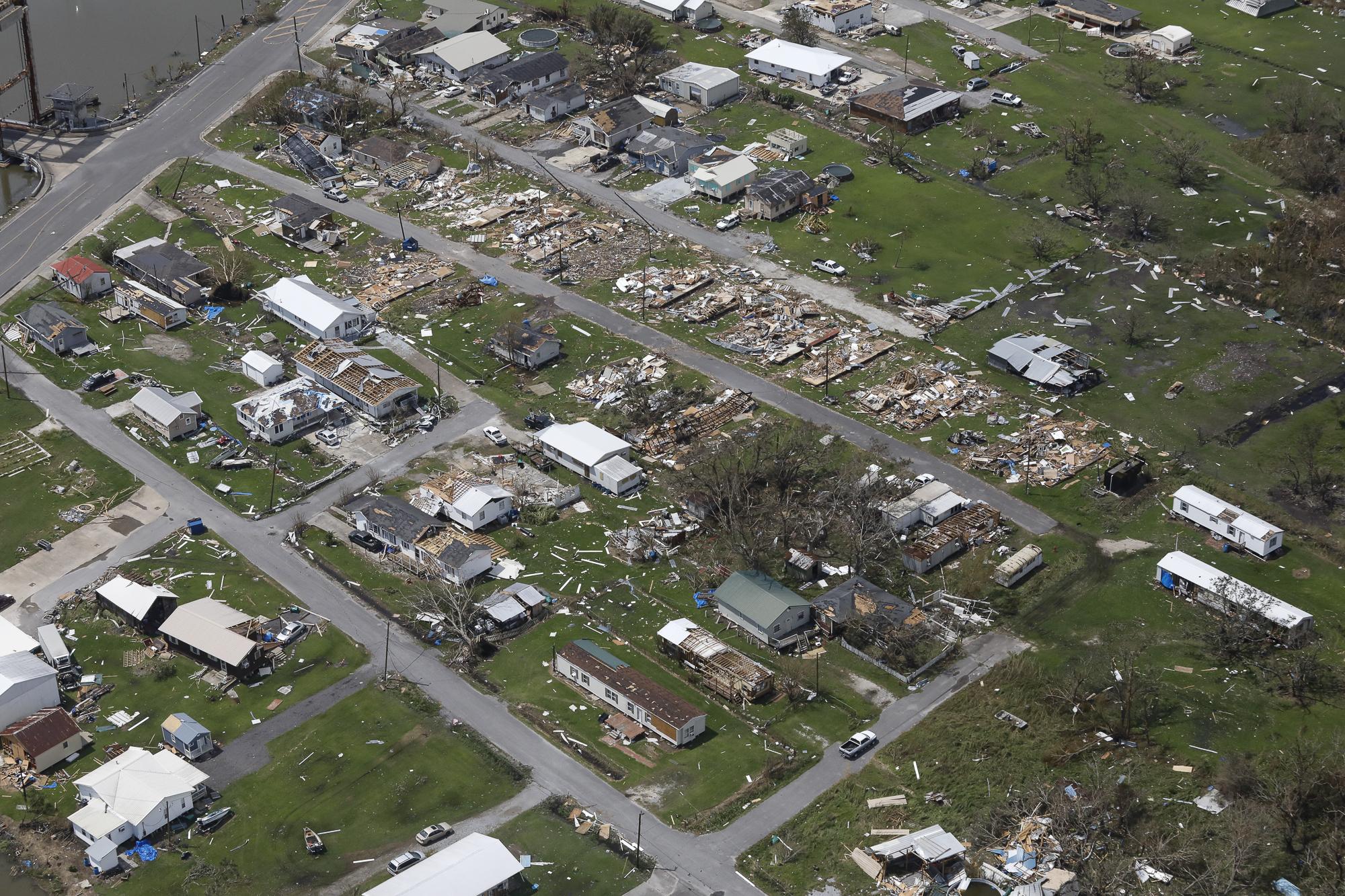 Hurricane Ida in Louisiana - An aerial view shows destroyed houses after Hurricane Ida...