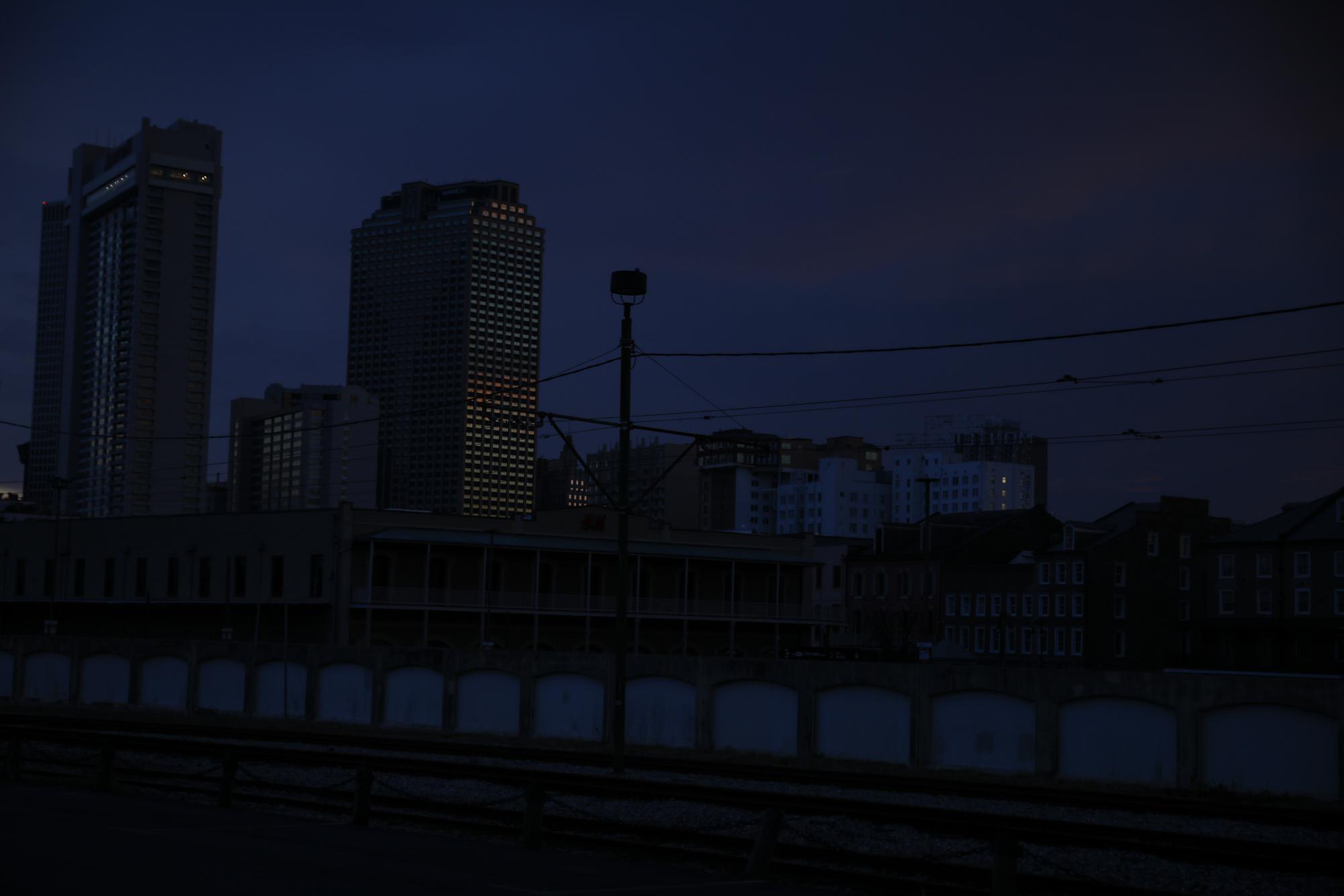 Hurricane Ida in Louisiana - A view of the city at sunset during a blackout after...