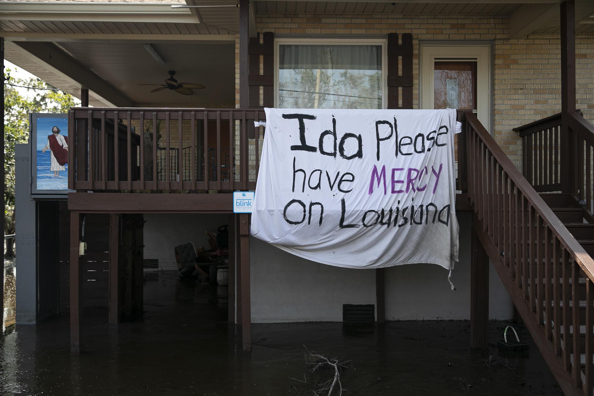 Hurricane Ida in Louisiana - A blanket that reads â€œIda please have mercy on...