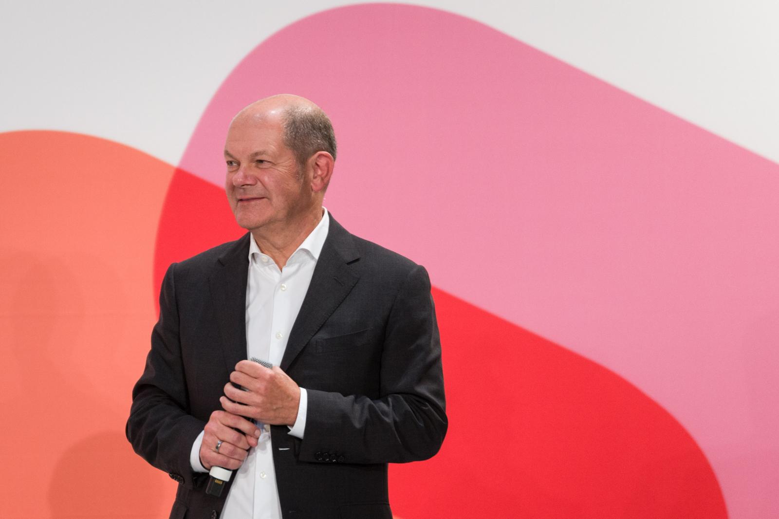 Hopeful for the chancellorship and current German vice-chancellor Olaf Scholz at a party event in Berlin in September of 2019. With polls increasingly in his favor, he is likely to be elected the successor of Angela Merkel in the 2021 federal elections. Berlin, September 2021.