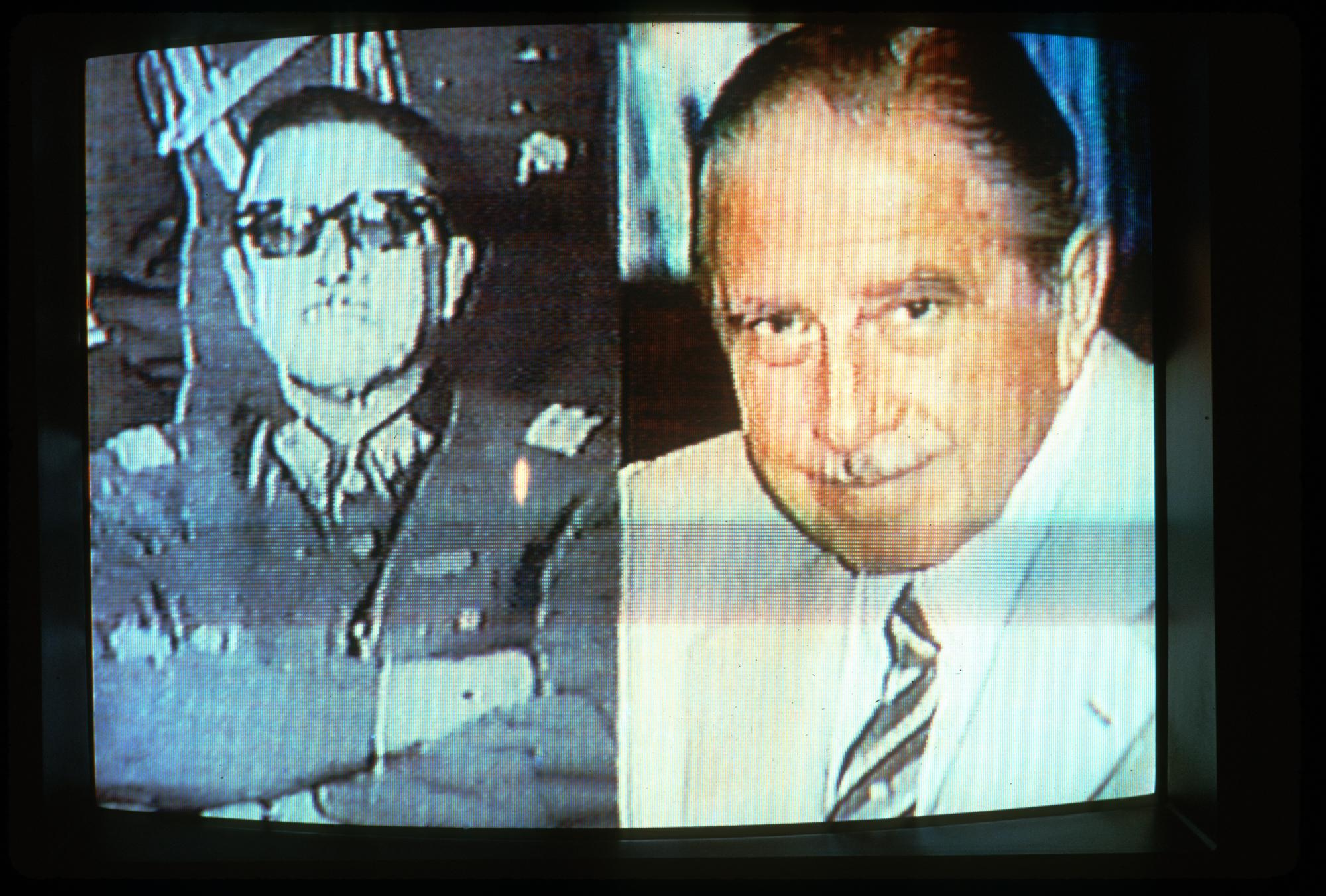 A &quot;SI&quot; campaign spot on television. Pinochet is seen with an inset of himself...