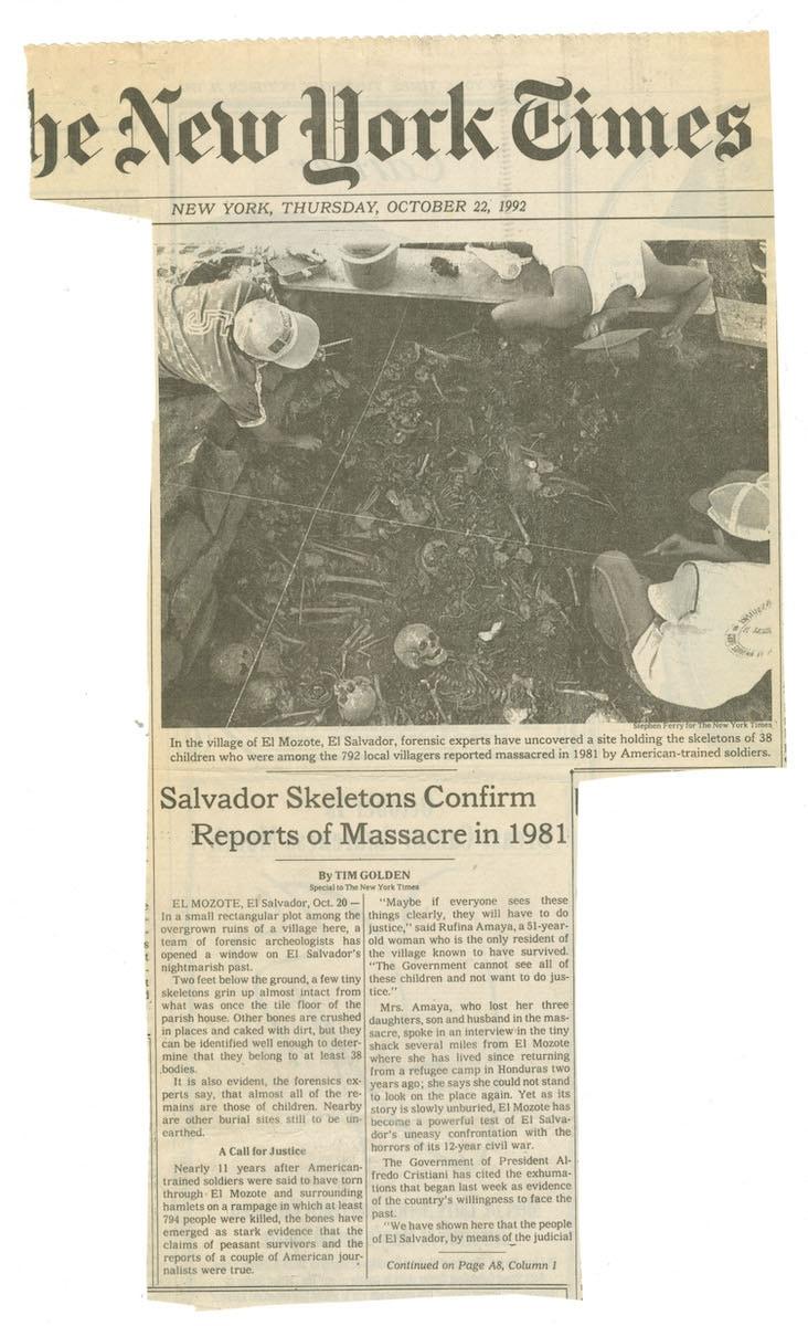 El Salvador Mozote - NYT Article about El Mozote, ten years later, October 22,...