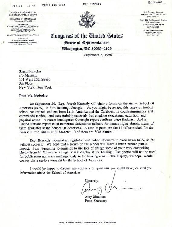 El Salvador Mozote - Letter from Congress, regarding usage of SM photos on...