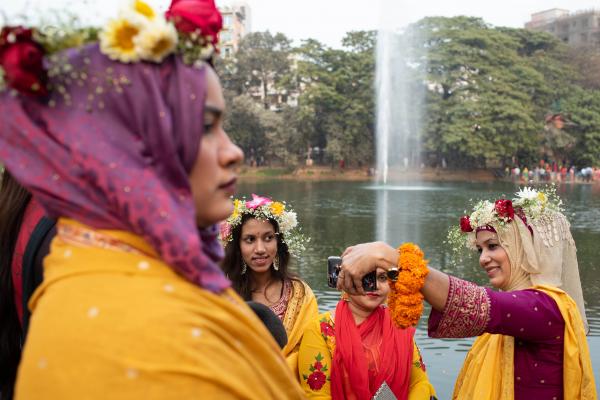Bangladeshi people celebrate the Pohela Falgun and Valentine's day with enthusiasm. Pohela Falgun is the first day of spring on the Bangla calendar.