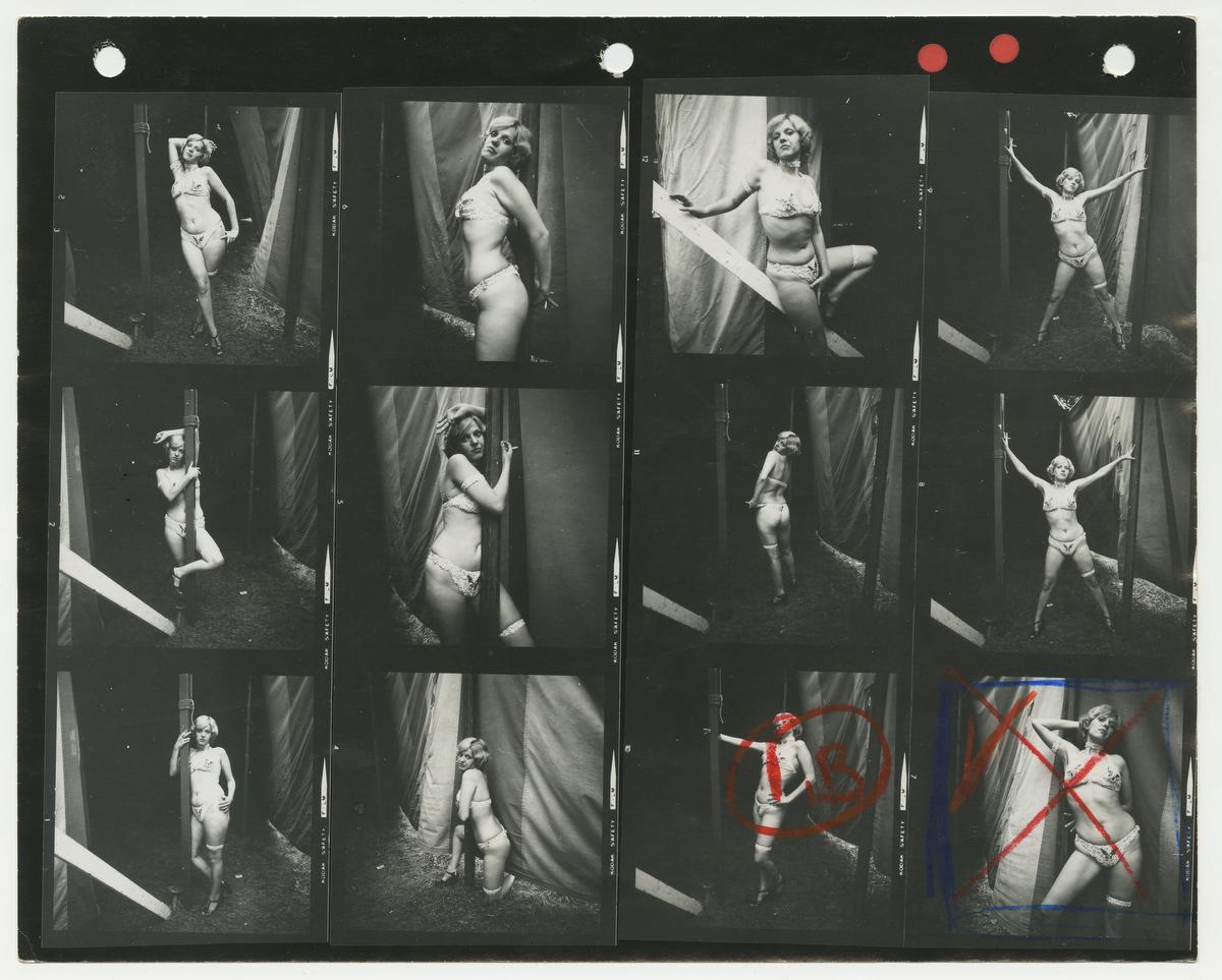Carnival Strippers Portraits - Contact sheet of Lena's third season, Lehighton, PA,...