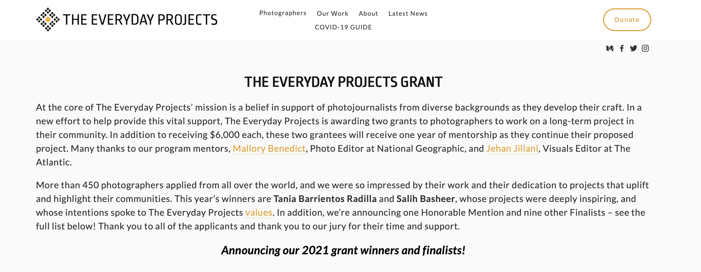 Finalist for The Everyday Projects 2021 Grant