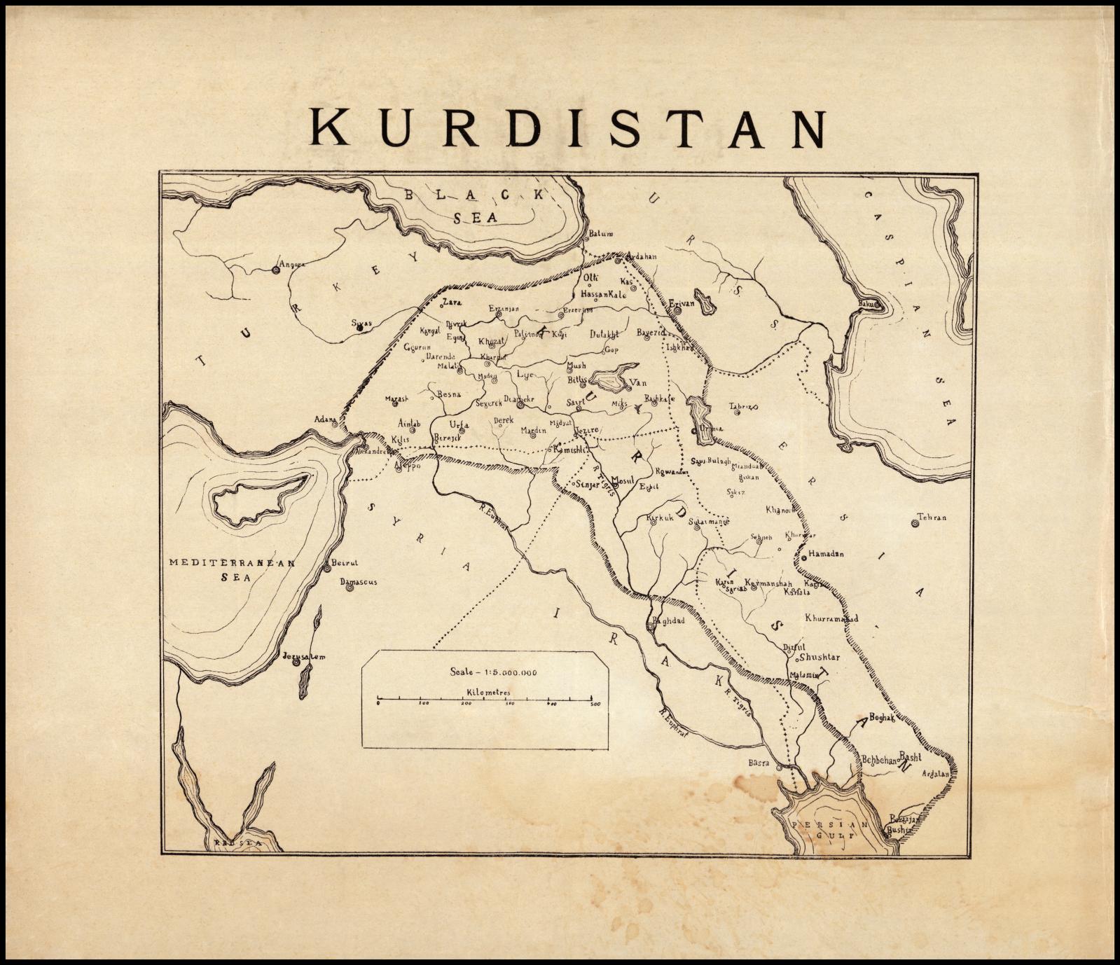 Map presented by the Kurdish Le...co Conference on March 30, 1945