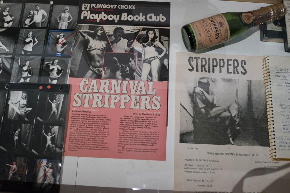 Vitrine materials from &#39;Carnival Strippers&#39;, including bottle of champagne from...
