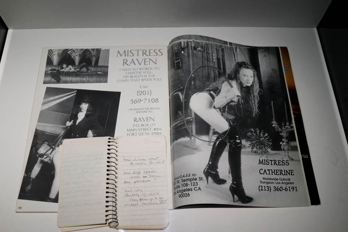 Vitrine for &#39;Pandora&#39;s Box&#39; with magazine advertisement for Mistress...