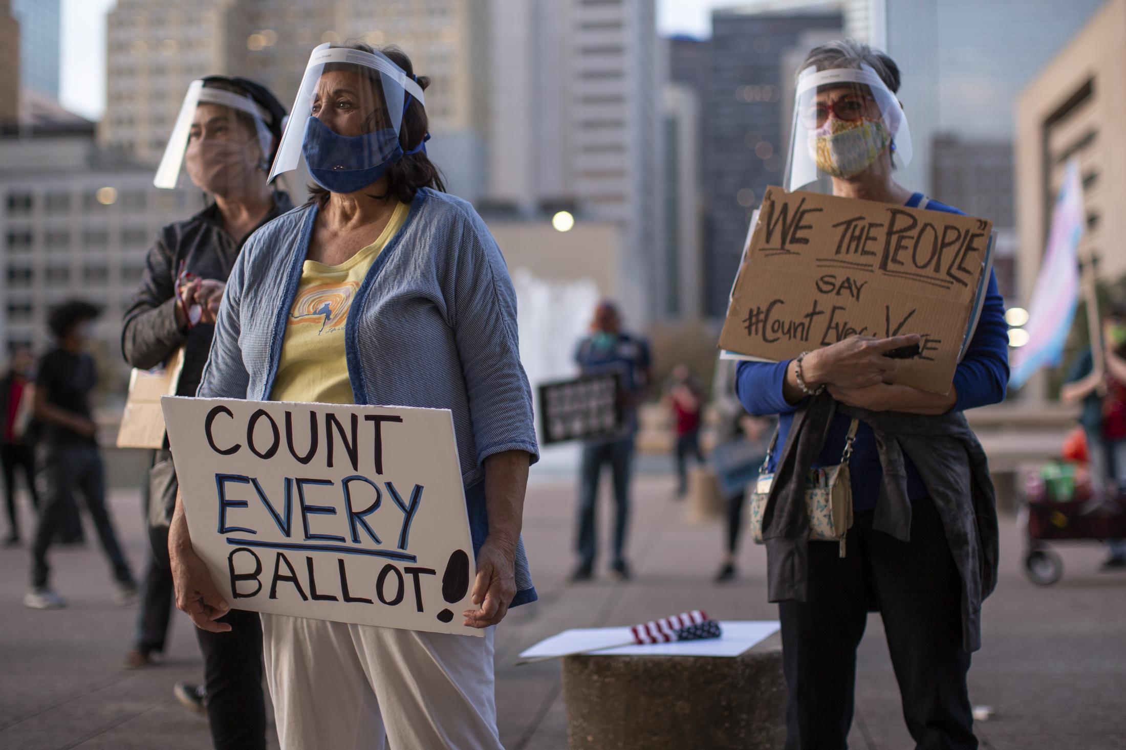 During a pandemic and a controversial Presdital Election, residents from Dallas, Texas, rally in...