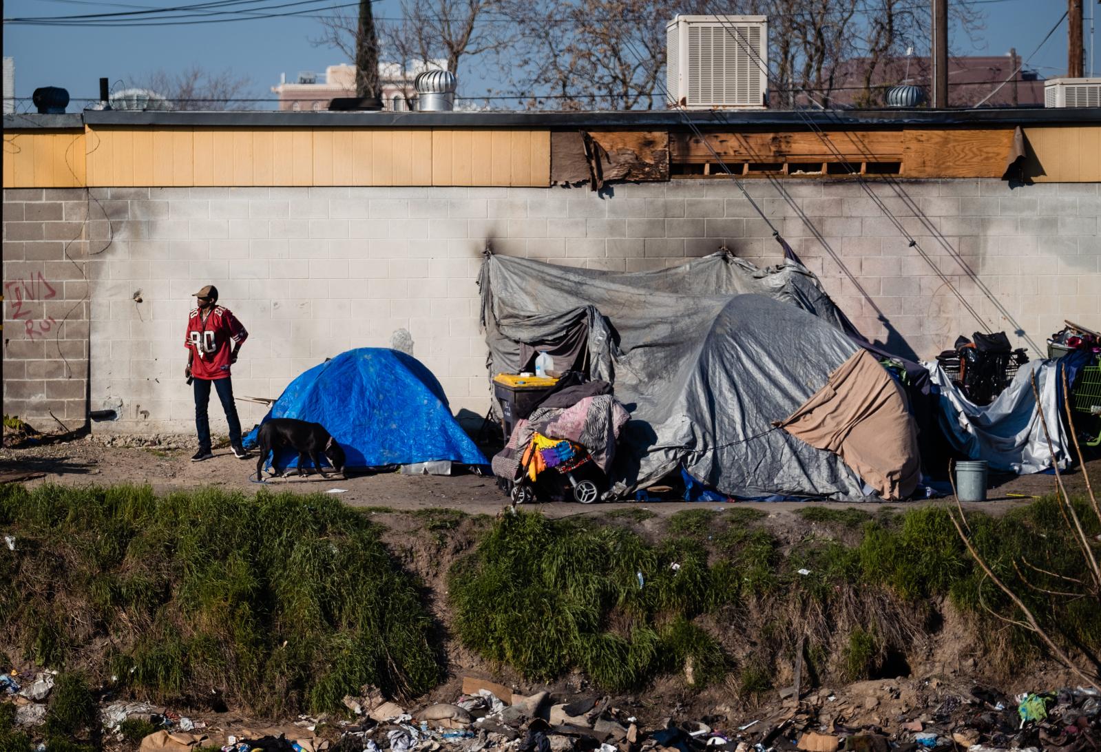 Image from Universal Basic Income: Trying to save a city - STOCKTON, CALIFORNIA-FEBRUARY 7: A homeless encampment is...