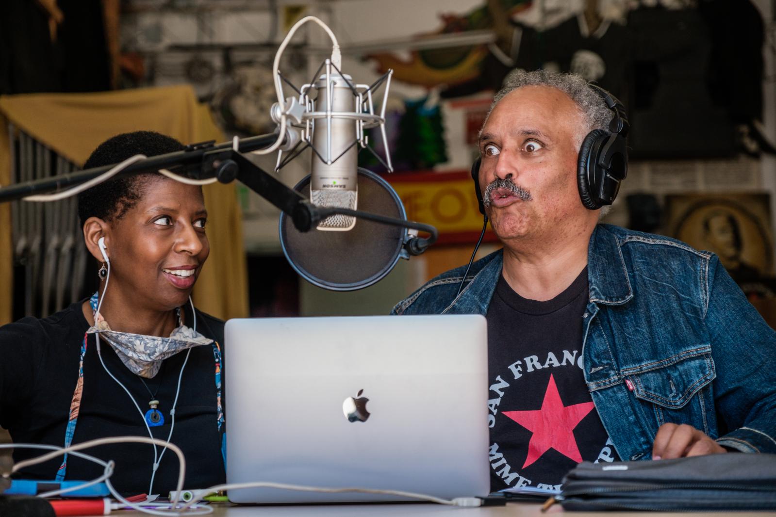 San Francisco MimeTroupe members Velina Brown and Michael Gene Sullivan rehearse the Troupe&rsquo;s radio serial called &ldquo;Tales of the Resistance&rdquo; at the Troupe&rsquo;s office in San Francisco on Monday, July 6, 2020.