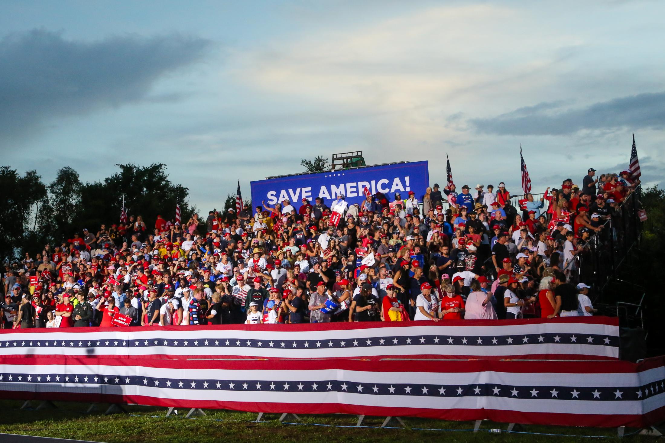 2021 - Former U.S. President Donald Trump @ Sarasota, FL - SARASOTA, FL - JULY 03: People wait for former U.S....