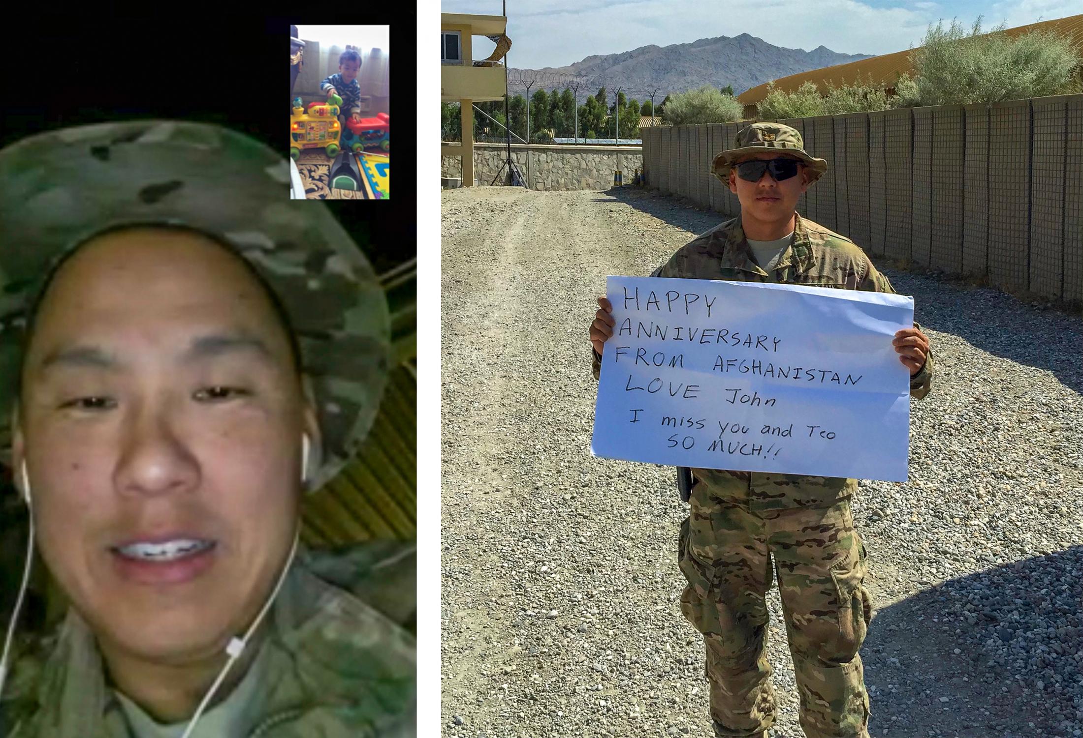 Happy Anniversary from Afghanistan - LEFT: Months after John deployed again in 2015, he...