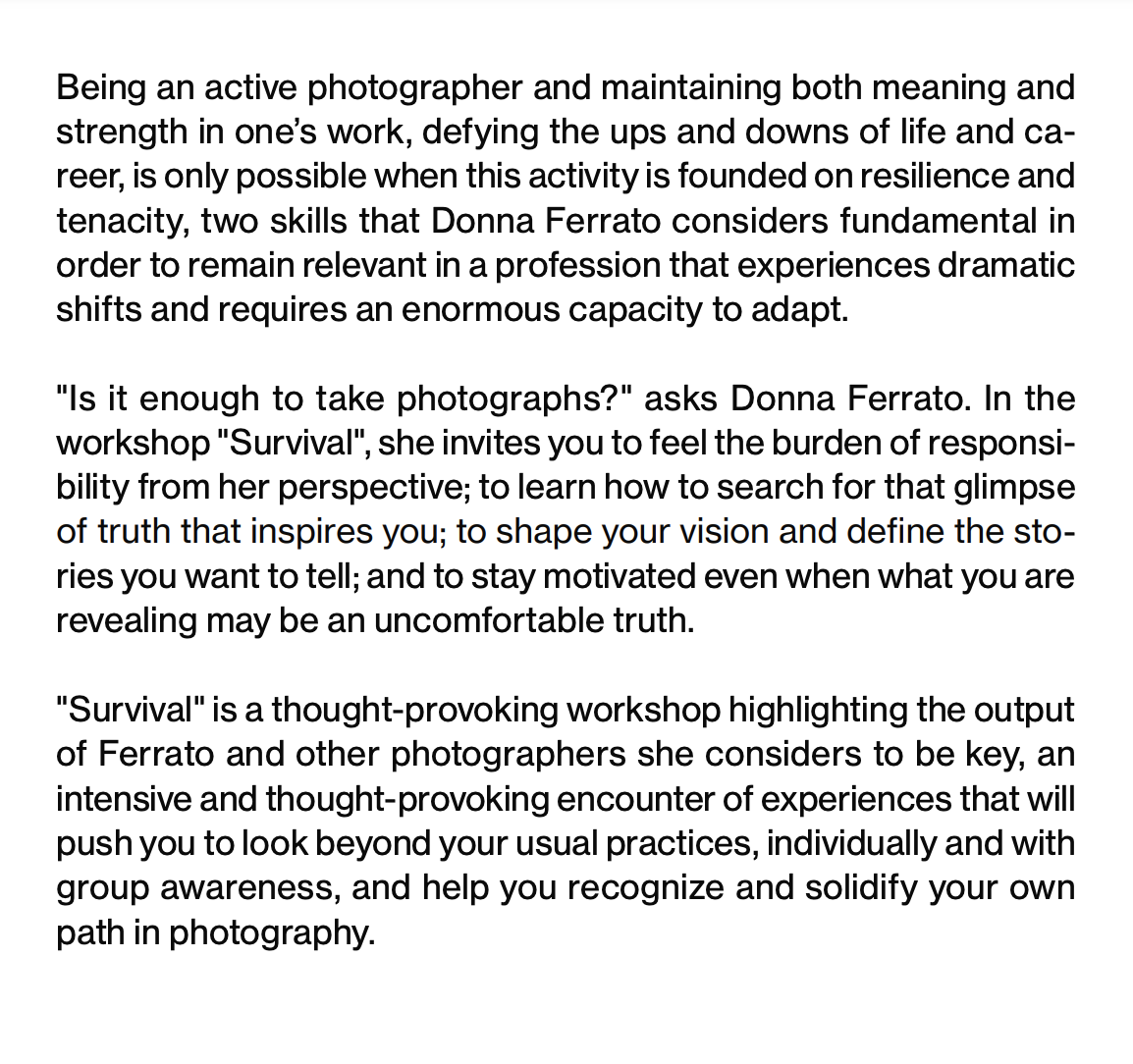 SURVIVAL: Photography Workshop with Donna Ferrato in Barcelona