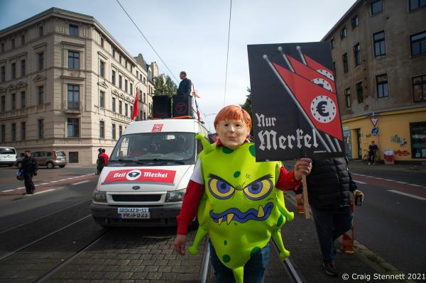 Day of German Unity Protest-Getty Images - HALLE, GERMANY - OCTOBER 3: Elements of the...