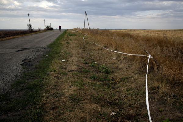 A man passes by the remains of Malaysia Airlines Flight 17 (MH17), near Hrabove village, Donetsk Oblast. it was a scheduled passenger flight from Amsterdam to Kuala Lumpur that was shot down on 17 July 2014 while flying over eastern Ukraine, killing all 283 passengers and 15 crew on board.