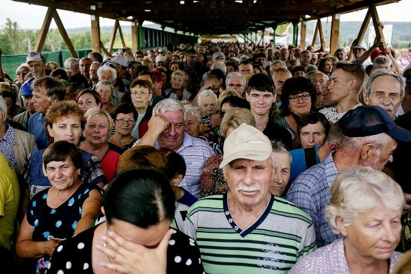 Ukraine Crisis-The East - Resident of LPR (Luhansk People's Republic) waiting to...