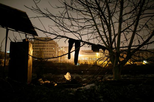 Stranded - Belgrade/Serbia - Clothes of refugees hanging  up for drying , near an...