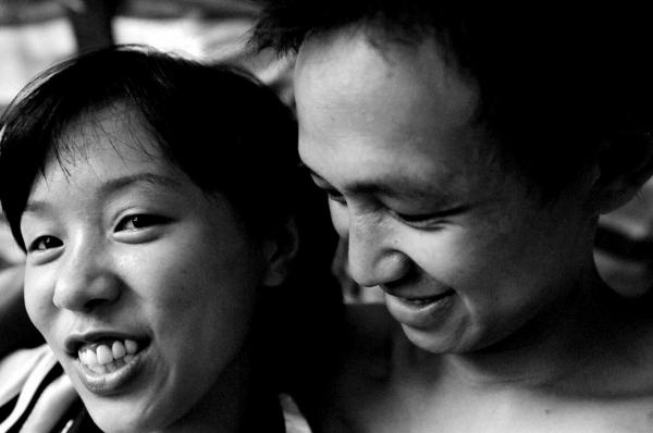 Brother and sister at the family shelter, living outside their destroyed home . &nbsp;Yingxiu town, Sichuan province.