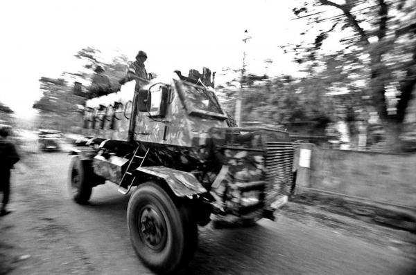 SLA armored vehicle, patrolling the streets of Vavuina, where heavy clashes take place between LTTE( Liberation Tigers of Tamil Elam) and Sri Lanka army forces.