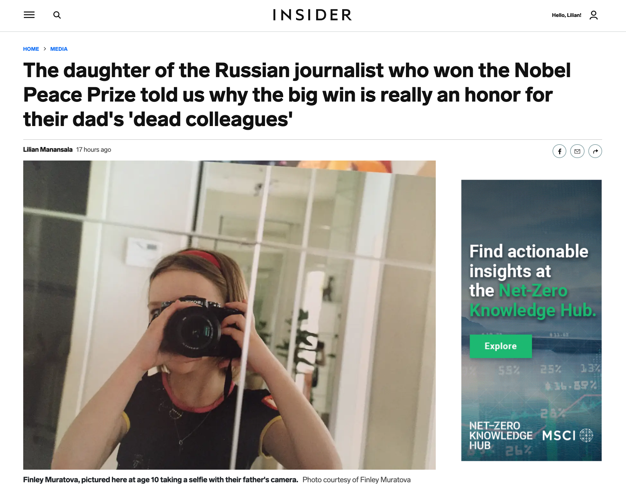 Insider: The daughter of the Russian journalist who won the Nobel Peace Prize told us why the big win is really an honor for their dad's 'dead colleagues'